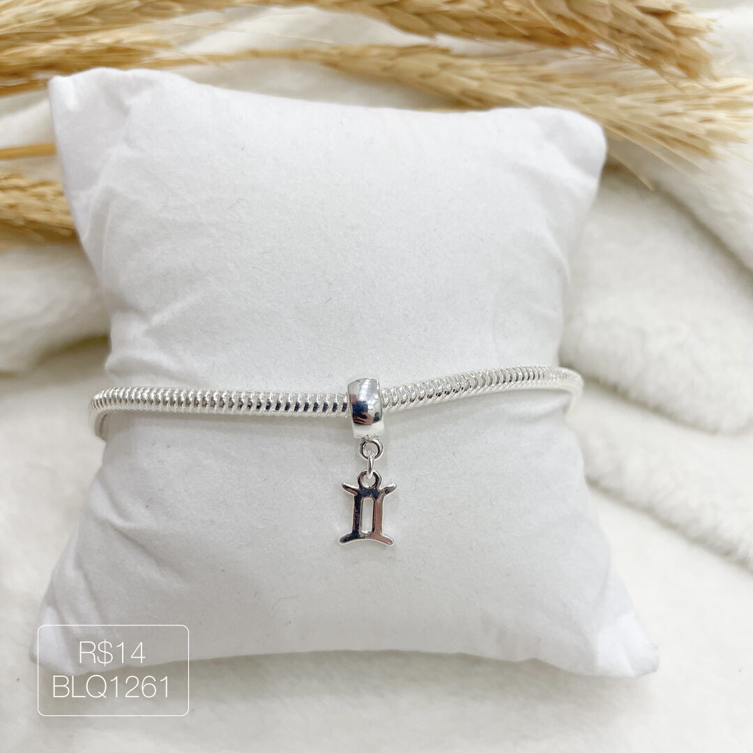 Berloque Signo Gêmeos Liso Prateado